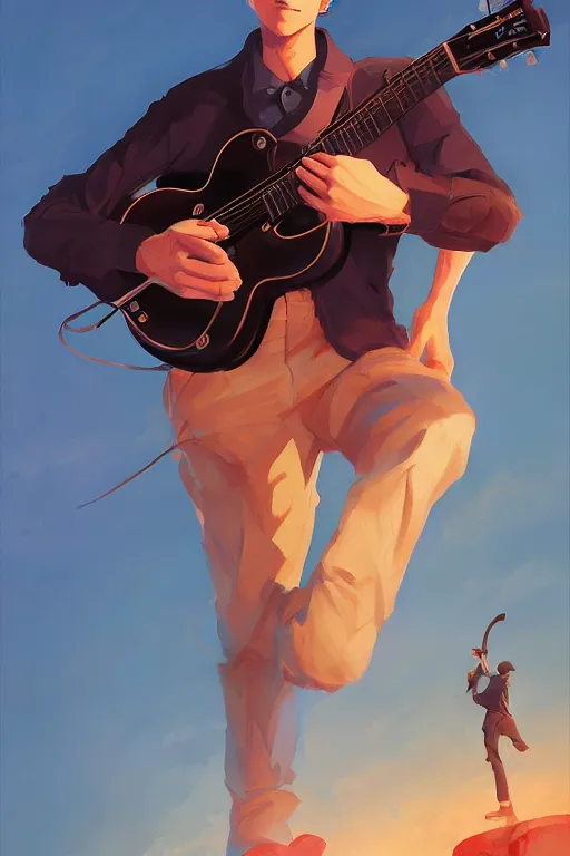 Image similar to guitarman portrait, by Jesper Ejsing, RHADS, Makoto Shinkai and Lois van baarle, ilya kuvshinov, rossdraws global illumination