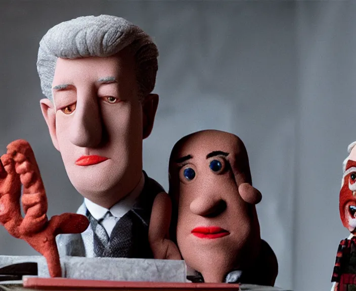 Image similar to a still of david lynch in a claymation movie by tim burton, 4 k, hi - res