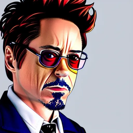 Image similar to robert downey jr as anime character, kyoto animation, magical