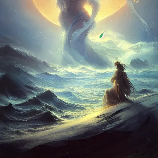 Prompt: a mind forever voyaging, fantasy, sea, cosmos, eternity, night, bayard wu