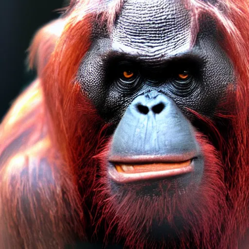 Prompt: demonic balrog orangutan, close up of face, uh oh stinky