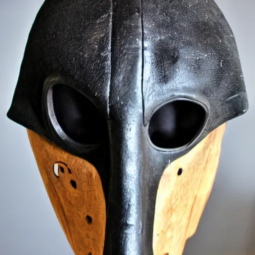 Prompt: wooden plague doctor mask