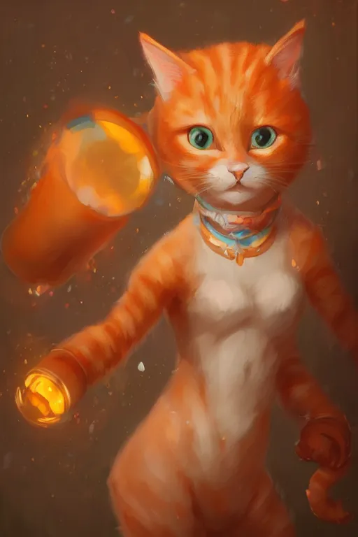 Image similar to cute anthropomorphic orange tabby cat dj mixing, cute and adorable, pretty, beautiful, art portrait, matte fantasy painting, Cg society Artstation, by Jason Felix by Steve Argyle by Tyler Jacobson by Peter Mohrbacher, cinematic lighting