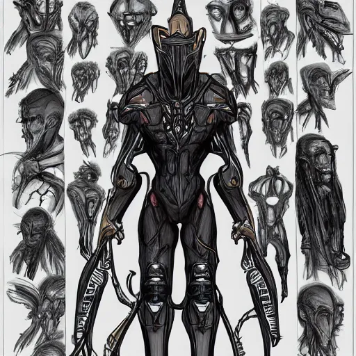 Prompt: warframe the man in the wall, explorer sketch, eldritch journalist, grand scale, intricate detailed