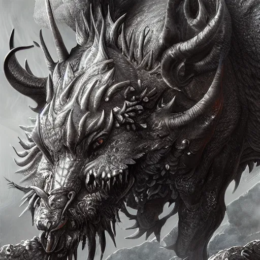 Image similar to Behemoth, detailed silver artwork, epic artwork, close up, trending on Artstation