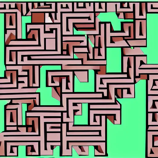 Prompt: multi level maze with stairs and geometric blocks and a cat navigating the maze, hyper realistic
