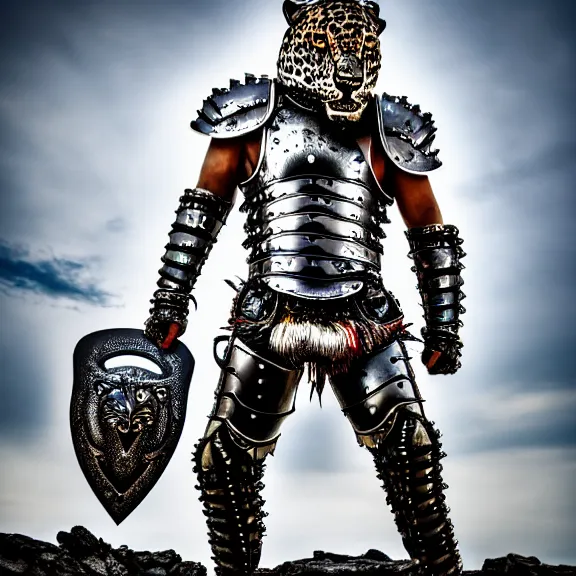 Image similar to photo of a warrior with metal jaguar theme armour, 4 k, hdr, smooth, sharp focus, high resolution, award - winning photo