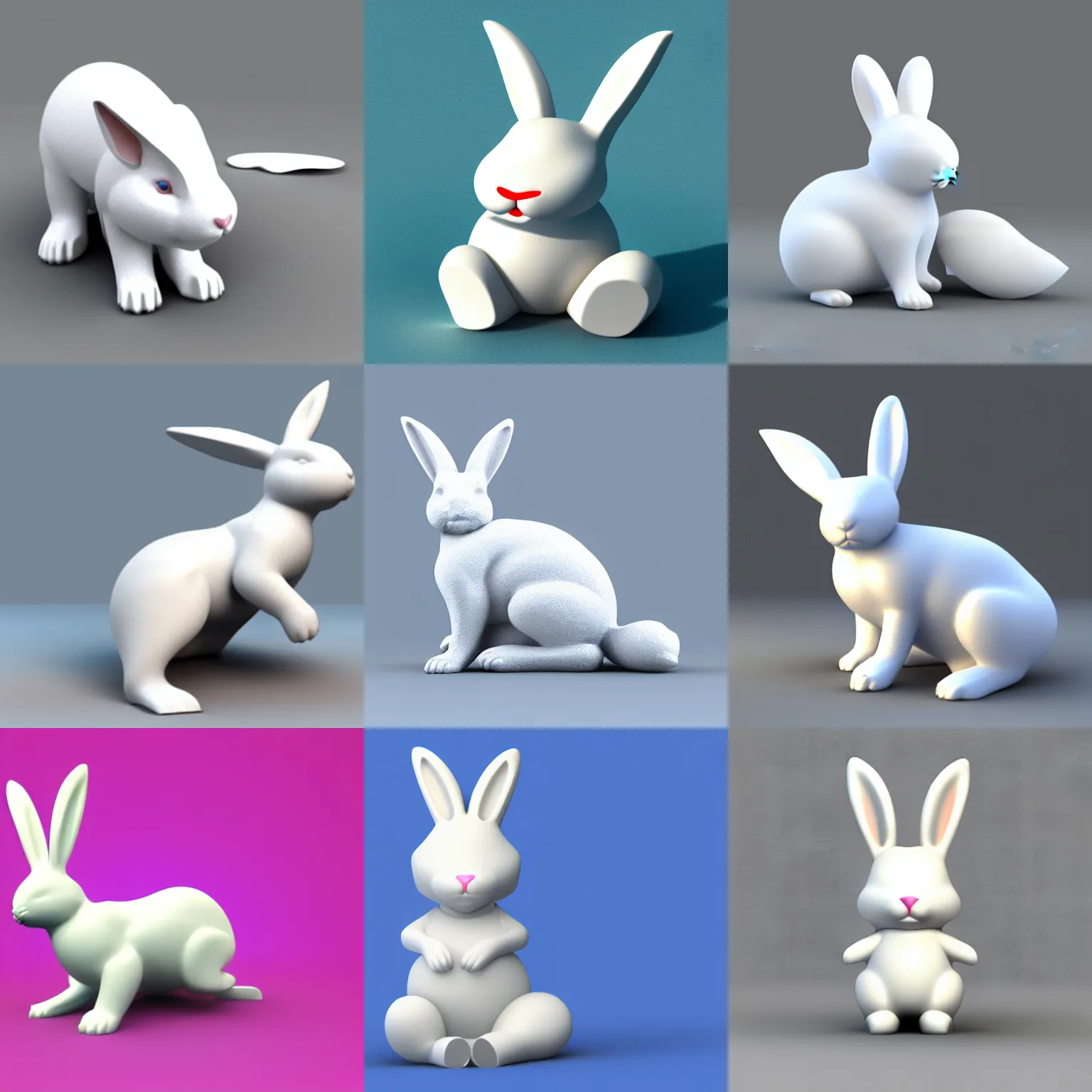 Prompt: clean 3 d model of a white rabbit, empty background, 4 5 degrees horizontal view angle