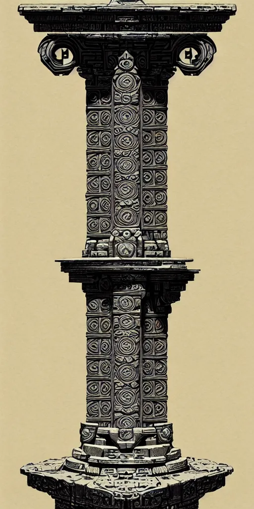 Image similar to ornate ancient stone pillar, high details, intricately detailed, by vincent di fate, inking, 3 color screen print, masterpiece, trending on artstation,, sharp, details, hyper - detailed, hd, 4 k, 8 k
