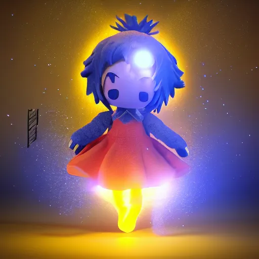 Image similar to cute fumo plush of a living fireball, lens flare, particle sim, anime girl, vray