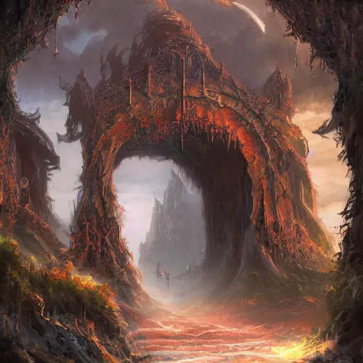 Prompt: gigantic gateway to another world, fantasy, highly detailed, trending on artstation