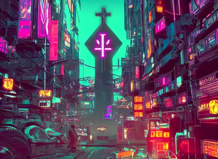 Image similar to cyberpunk neon vatican