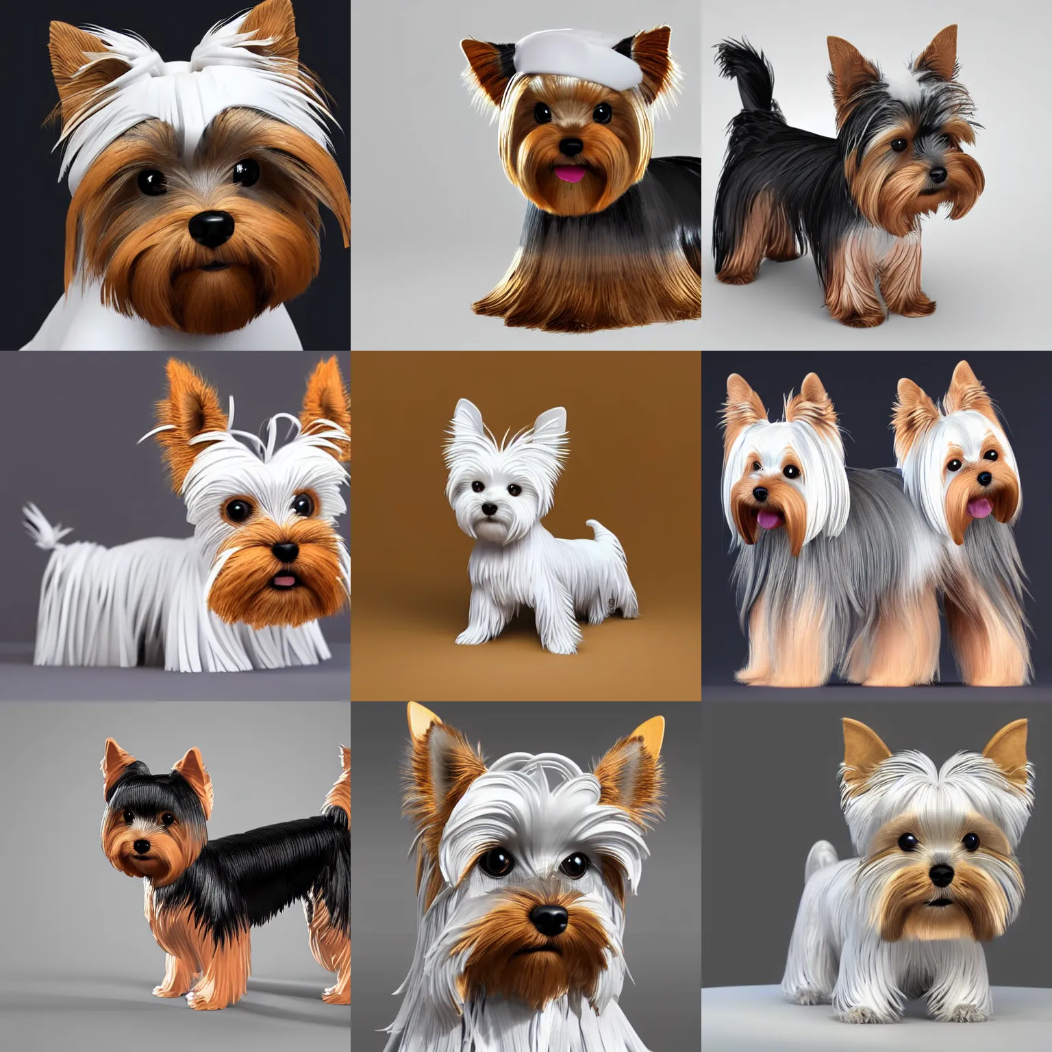 Prompt: yorkshire terrier in white paper, 3 d render, ultra - detailed, on white background, studio shot
