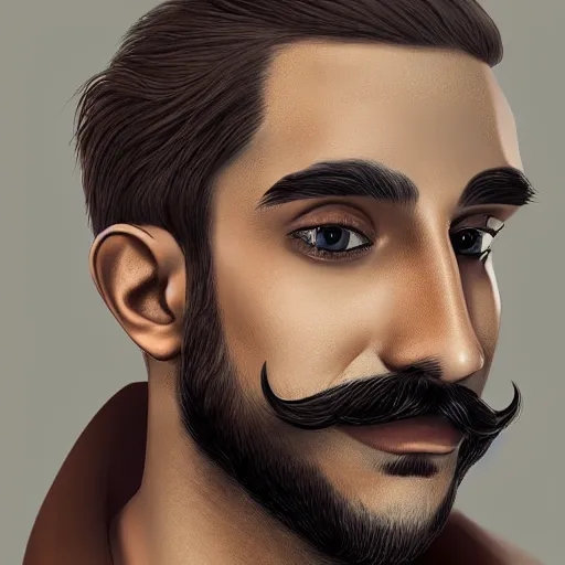 Image similar to the best brown male with beard and mustache profile picture of 2 0 2 5, 4 k, beautiful gorgeous digital art, trending on artstation