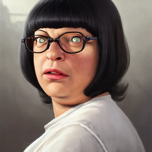 Image similar to Beautiful hyperrealistic detailed matte portrait painting of Tina Belcher, by andreas rocha and john howe, and Martin Johnson