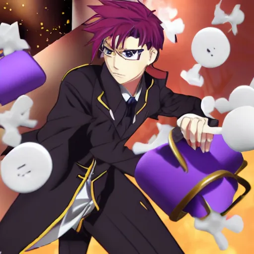 Prompt: battler ushiromiya from umineko holding small bombs