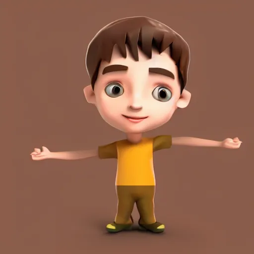 Image similar to Isometric 3d render of a boy with a long nose and brown hair, white background, ambient occlusion, cute, chibi proportions, low poly