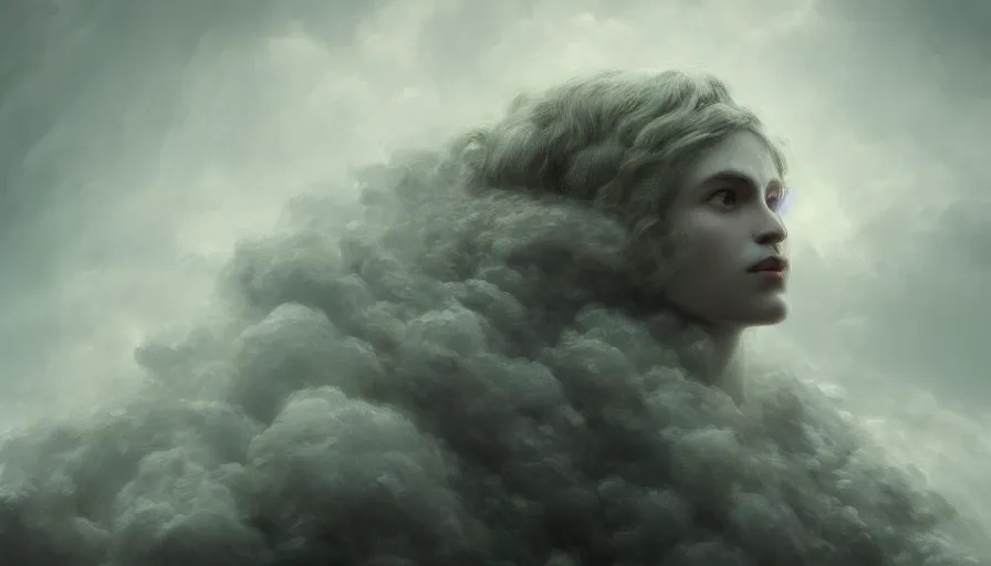 Image similar to face in the clouds, face made out of clouds, fantasy, dramatic, intricate, elegant, highly detailed, digital painting, artstation, concept art, smooth, sharp focus, illustration, art by gustave dore, octane render
