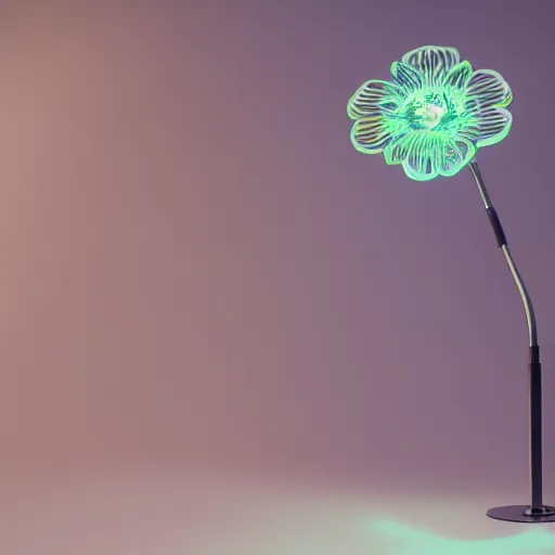 Prompt: a robotic flower, 8 k, photorealistic, photograph, award winning, gloden hour, volumetric light