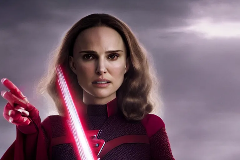 Image similar to film still of Natalie Portman as Wanda Maximoff Scarlett Witch in Multiverse of Madness, 4k