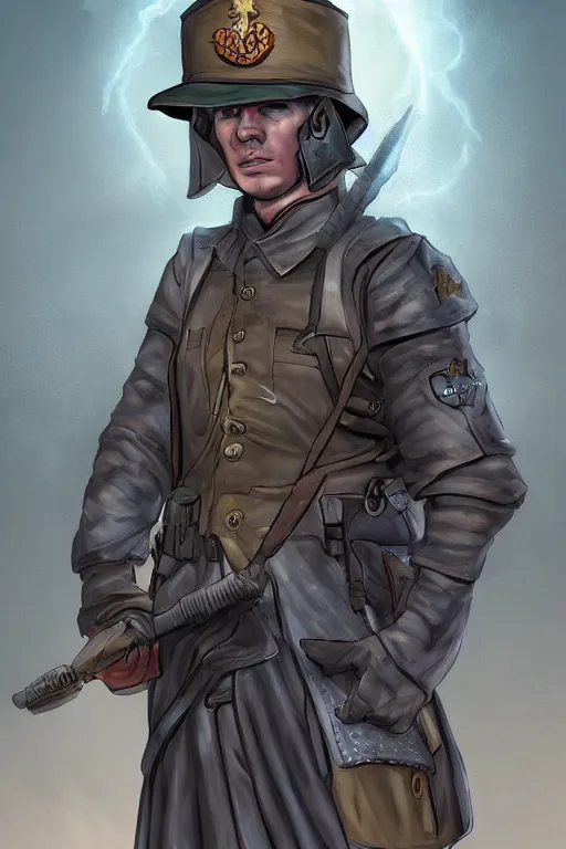 Image similar to comic | mage in soldier uniform | digital painting | highly detailed | fantasy