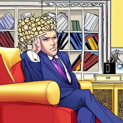 Image similar to funny valentine in the oval office, jojo, manga