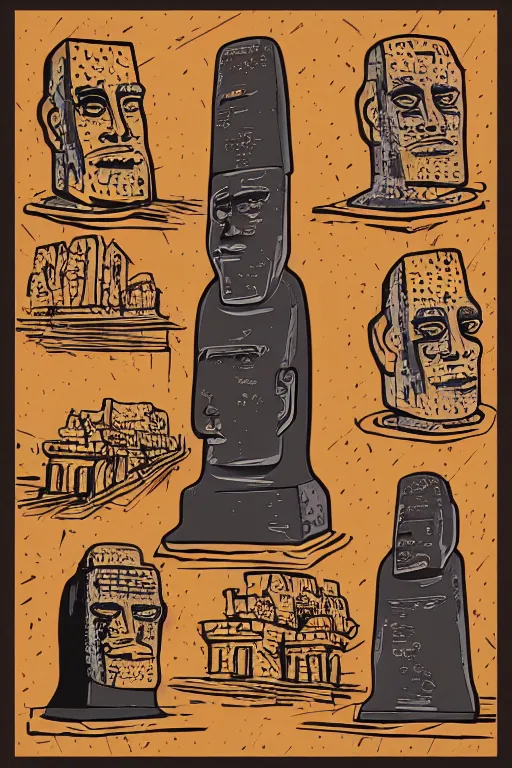 Image similar to vector moai statue digital illustration cartoon graffity street popart comics