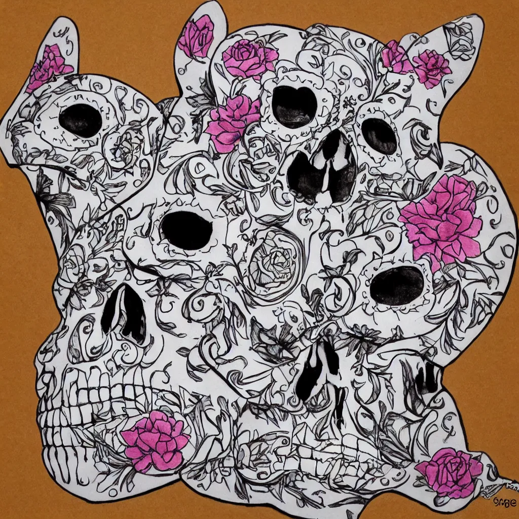 Prompt: A sugar skull cat skeleton