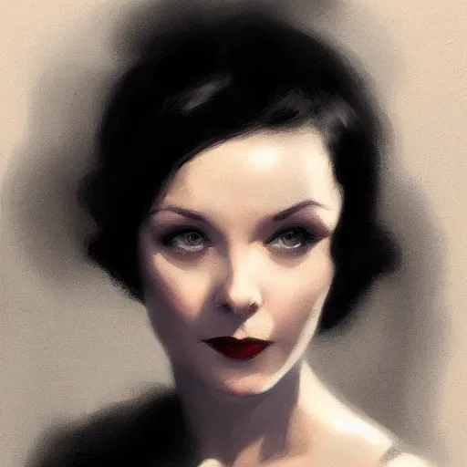 Prompt: a closeup portrait of a young vivian leigh, 1 9 2 0 s, femme fatale, gorgeous view, night, film noir, eerie, high detail, depth, masterpiece by greg rutkowski, digital art, trending on artstation