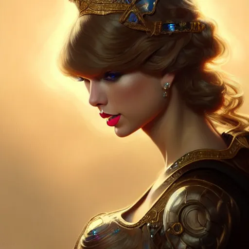 Image similar to Taylor Swift, closeup, D&D style, fantasy, intricate, elegant, highly detailed, digital painting, artstation, concept art, matte, sharp focus, illustration, art by Artgerm and Greg Rutkowski and Alphonse Mucha