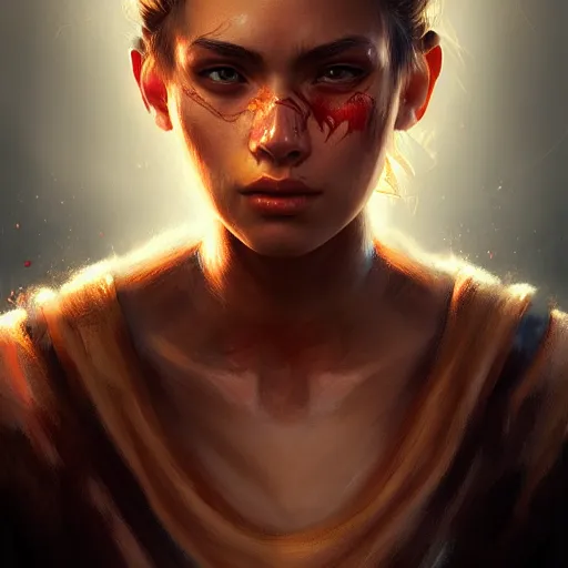 Image similar to beautiful warrior, realistic portrait, highly detailed, digital painting, artstation, concept art, smooth, sharp focus, illustration, cinematic lighting