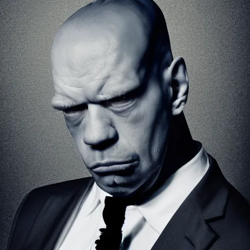 Prompt: professional head shot photograph of fashion model homer simpson wearing black suit by reza nia, nick knight, amy judd, jil sander minimal romantic heavenly elite style, posed, fluorescent makeup, beautiful, studio, studio lighting, flat natural tones, sharp focus, 8 k, very fine detail, stunning matte painting