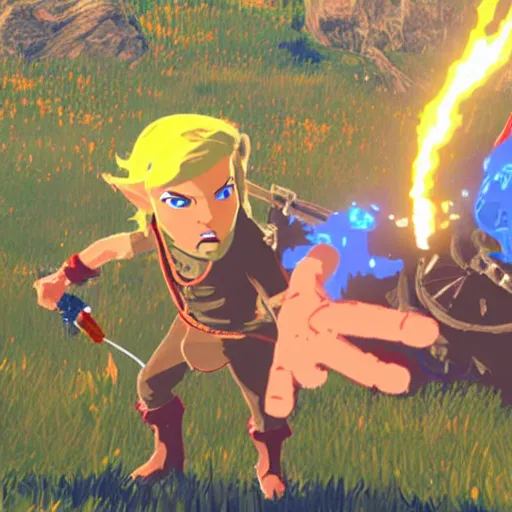 Image similar to in-game-screenshot of Donald Trump boss fight in Breath of the Wild