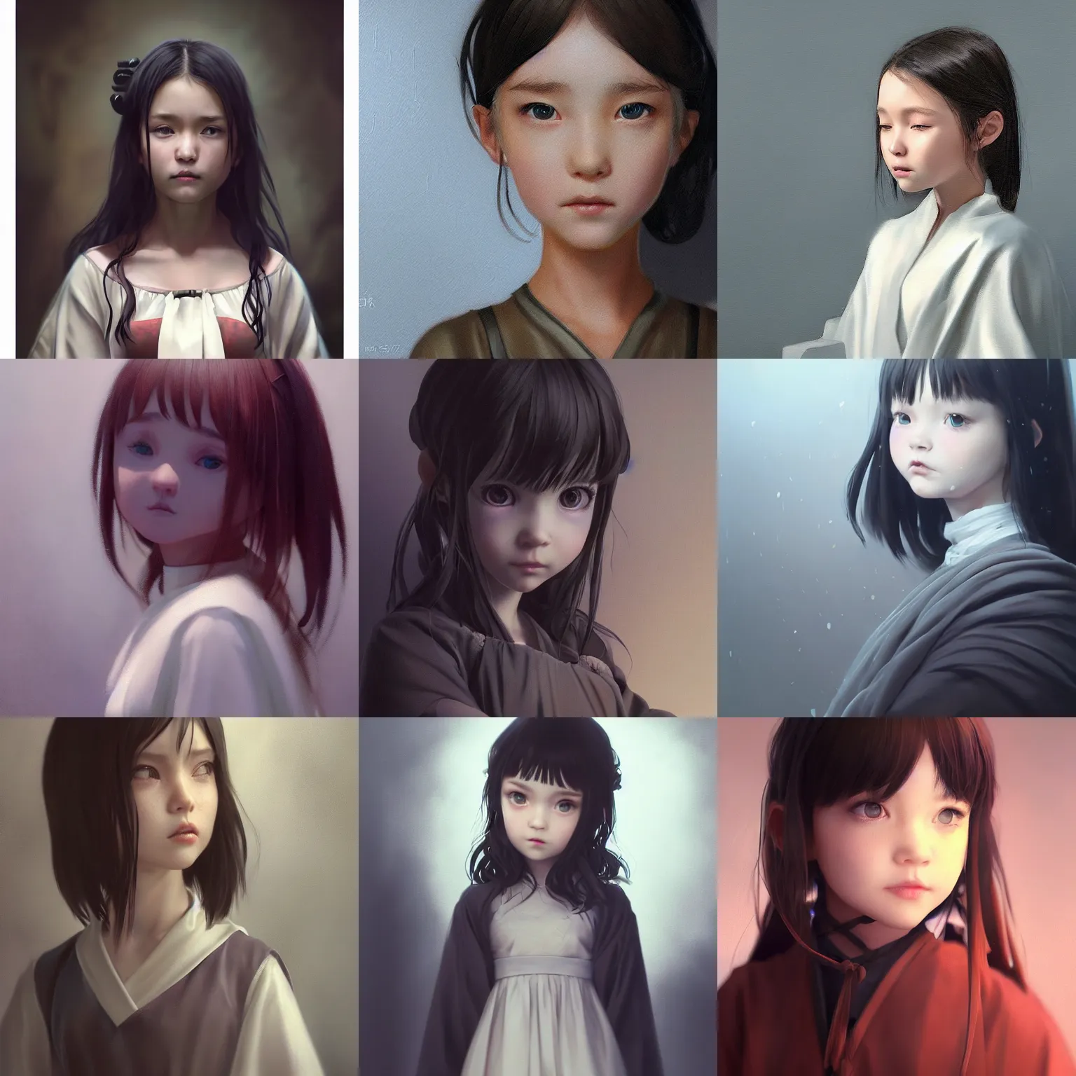 Image similar to realistic style at CGSociety by WLOP,ilya kuvshinov,krenz cushart,Greg Rutkowski,trending on artstation.Zbrush sculpt colored,Octane render in Maya,Houdini VFX.Realistic cute young girl who is dark disciple,expressing joy,wearing robe,silky hair, deep eyes.Oil painting.Cinematic dramatic atmosphere,sharp focus,soft volumetric studio lighting.