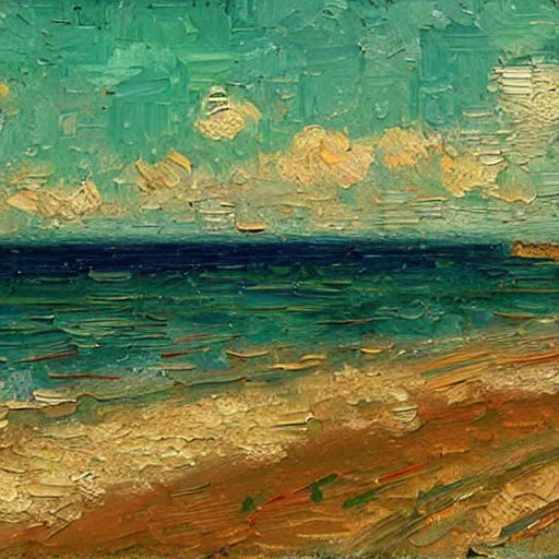 Image similar to a painting of a beautiful beach in Miami, trending on artstation, masterpiece, in the style of Vincent van Gogh