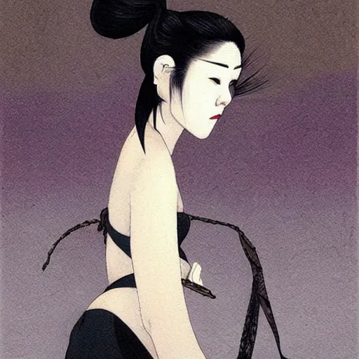 Prompt: portrait of takaonna yokai, misty night, beautiful! coherent! by brom! deep colors, strong lines, high contrast