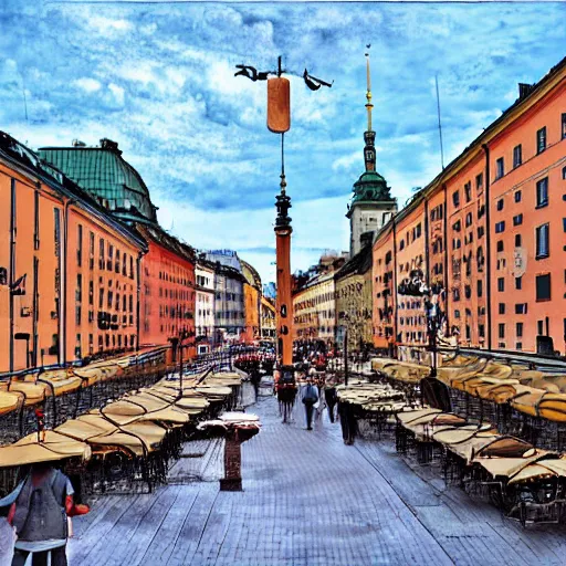 Image similar to swedish meatball impact on central Stockholm, digital art