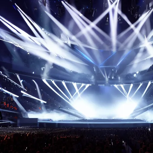 Image similar to eurovision stage design 2023 , ultra realistic , 8k , volumetric , IMAX , creative