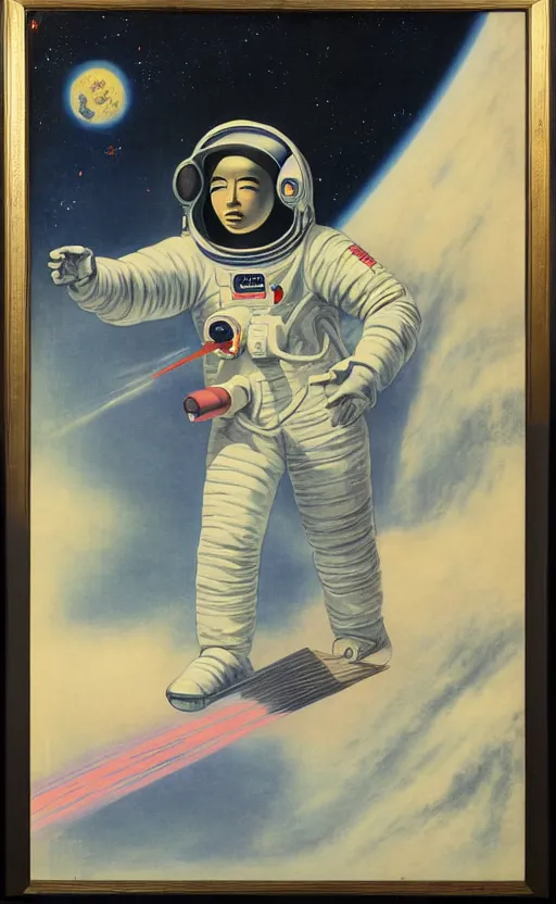 Prompt: painting of an astronaut by kitano tsunetomi, 1 9 3 9