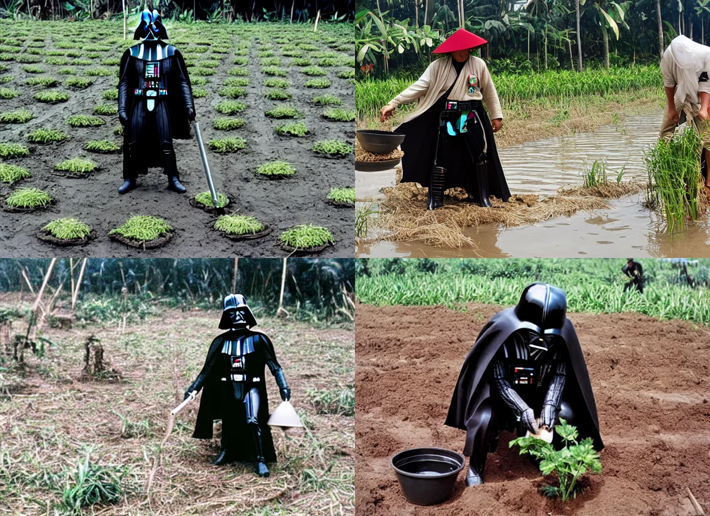 Prompt: photo, Darth-Vader Planting Rice in Vietnam .
