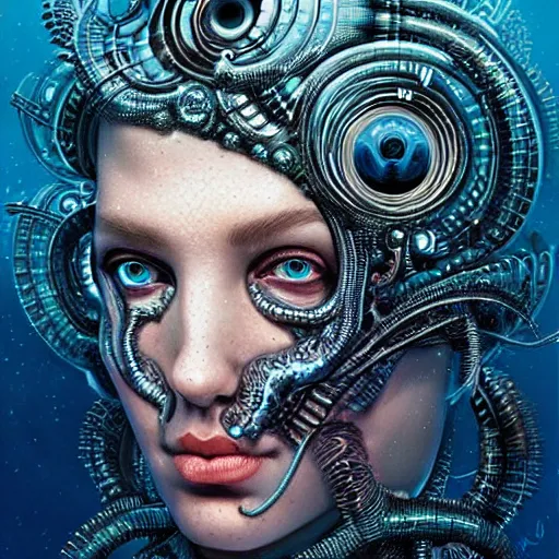 Prompt: underwater cosmic fractal biopunk giger portrait, pixar style, by tristan eaton stanley artgerm and tom bagshaw.