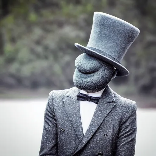 Prompt: grey slime wearing a tall tophat