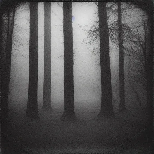 Image similar to the fog is thick shelter for ghosts, polaroid photography in style of andrey tarkovski, eerie, mystical, sublime