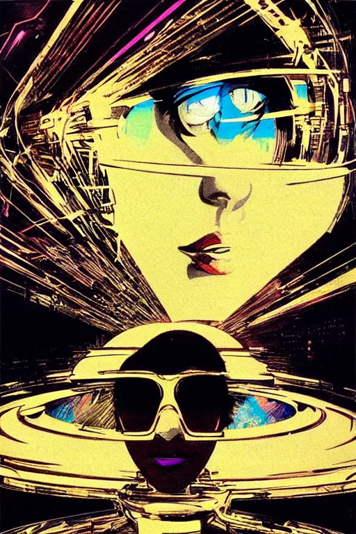 Prompt: fisheye, a silhouette of a woman lost in broken tensor fields, madness, decoherence, synthwave, glitch!!, fracture, realistic, hyperdetailed, concept art, golden hour, art by syd mead, cubism