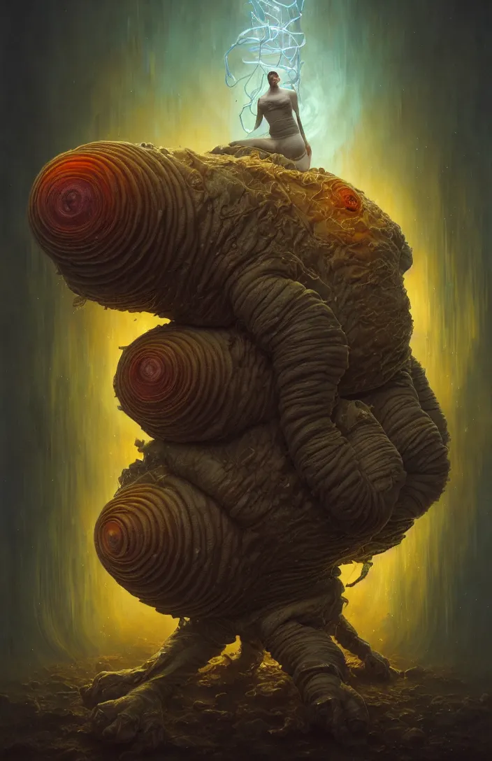 Prompt: a portrait of a tardigrade standing with the gods of the tardigrades, by karol bak, james jean, tom bagshaw, rococo, sharp focus, trending on artstation, cinematic lighting, hyper realism, octane render, 8 k, hyper detailed, vivid, ultra detailed, highly detailed