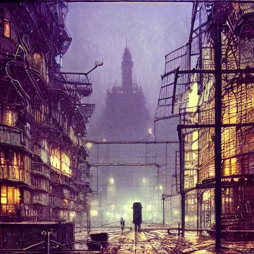 Image similar to biopunk city, john atkinson grimshaw