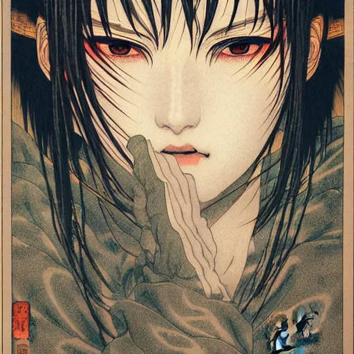 Image similar to prompt : portrait of muse soft light painted by takato yamamoto, rinnegan eyes inspired by ninja anime, smooth face feature, intricate oil painting, high detail, sharp high detail, manga and anime