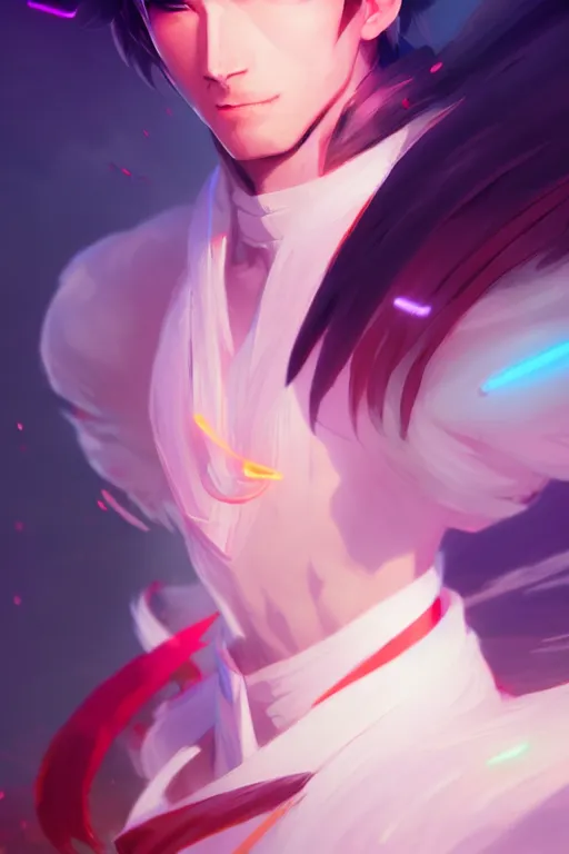 Image similar to character design, anbeno seimei, blurred environment background, colorful magic effects, white skin, portrait, male, clothed, sharp focus, digital art, concept art, trending on artstation, dynamic lighting, by emylie boivin and rossdraws