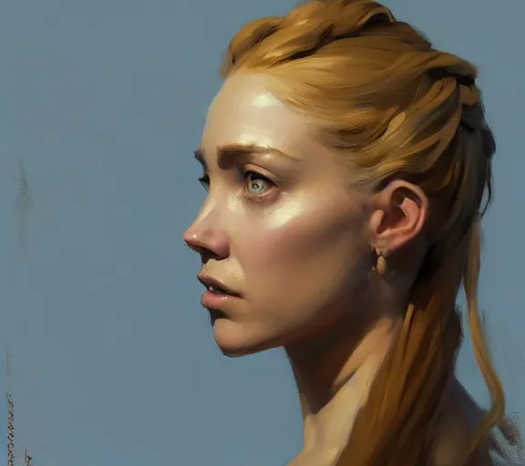 Image similar to greg manchess portrait painting of beautiful princess as game of throne character, medium shot, asymmetrical, profile picture, organic painting, sunny day, matte painting, by greg rutkowski, by greg tocchini, by james gilleard, by joe fenton, dynamic lighting, gradient light blue, brown, blonde cream and white color scheme, grunge aesthetic