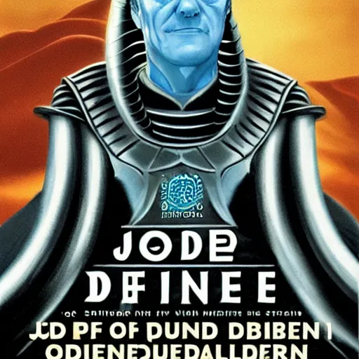 Image similar to book cover god emperor of dune. sandworm with the cartoon joe biden face. cover art cgi movie poster style